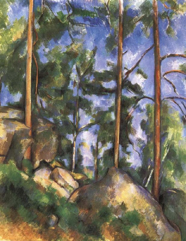 Paul Cezanne pine trees and rock Norge oil painting art